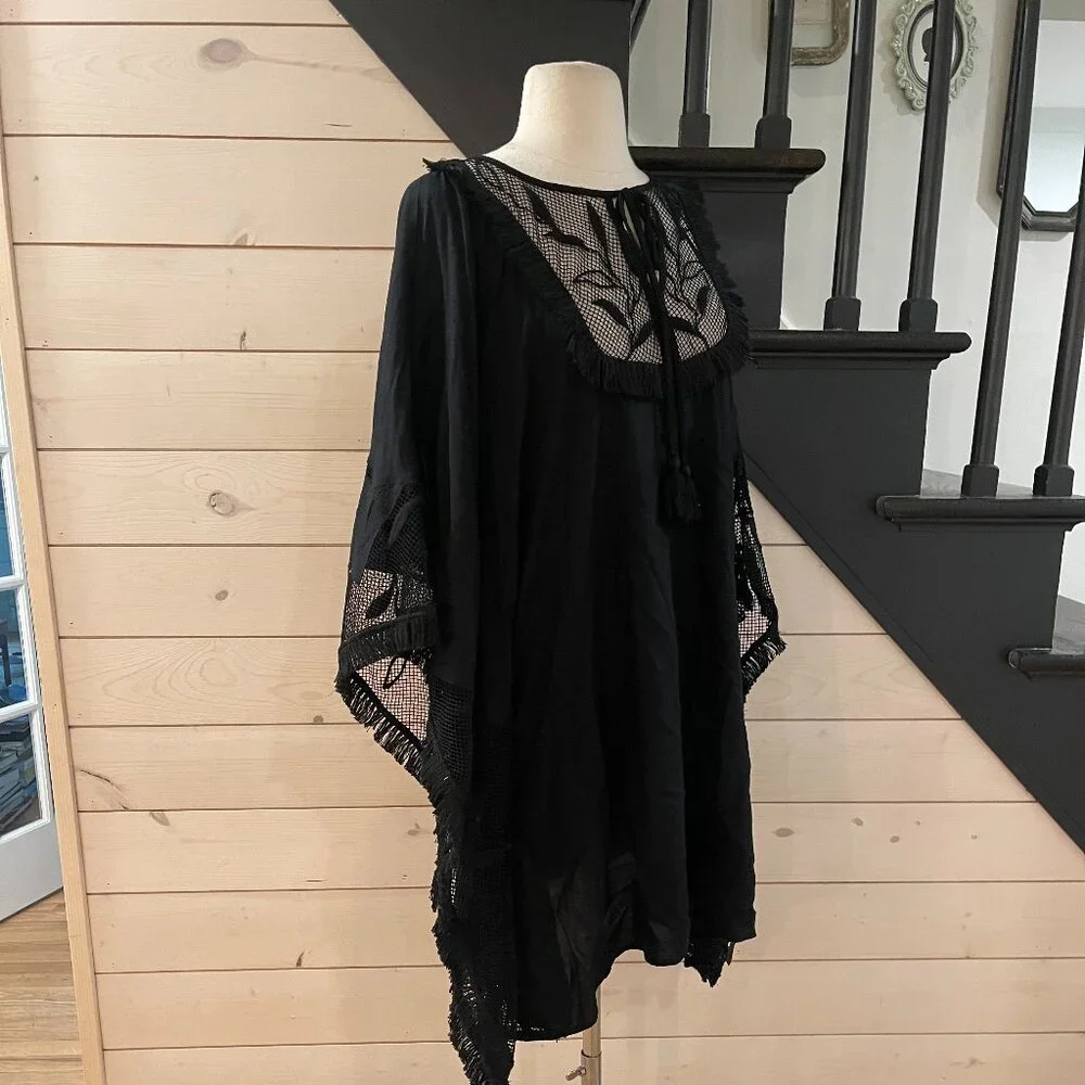 01 By Anthropologie Embroidered Cover-Up Dress Black NWOT XS/S